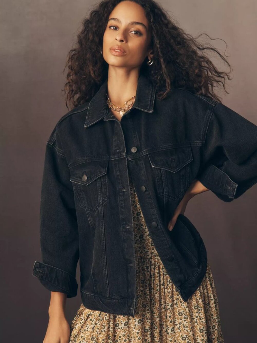 Anthropologie The Weston Denim Boyfriend Jacket by Pilcro, Size M/L, Black